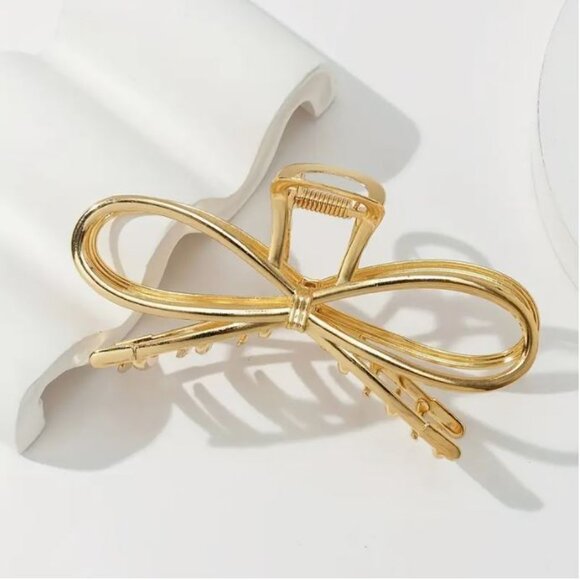 NEW Gold Metal Bow Hair Clip Claw - Picture 2 of 4